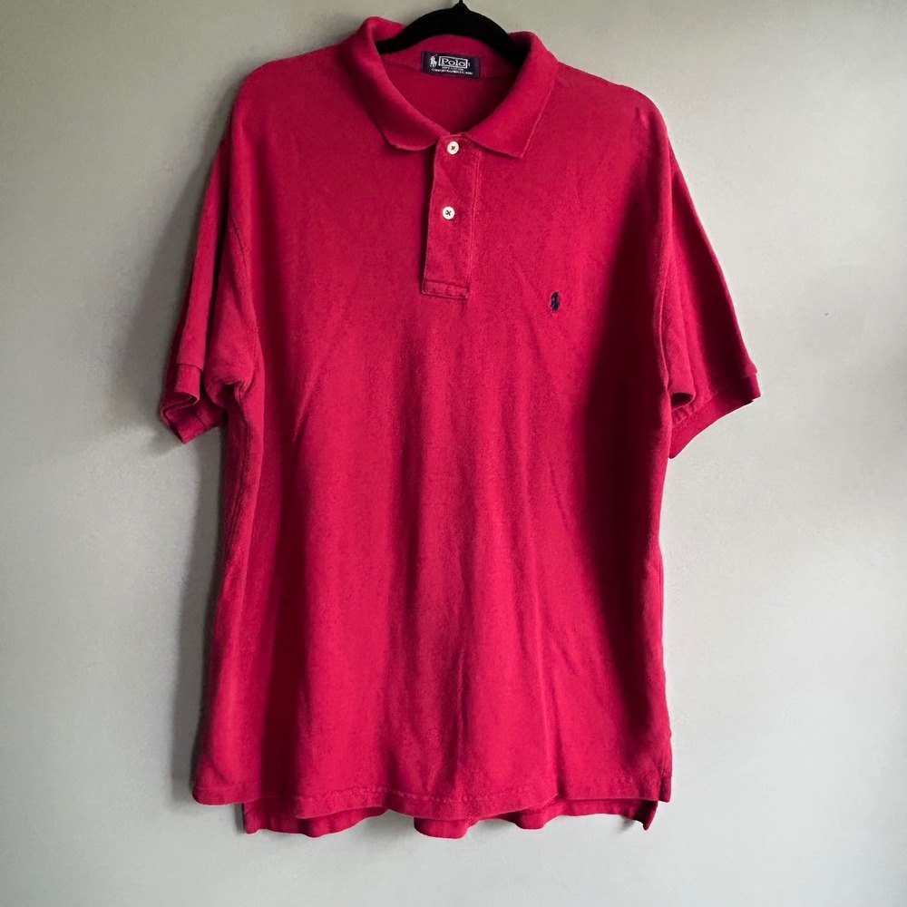 Polo Ralph Lauren Men Red Cotton Pique Short Sleeve Polo Shirt Large Classic Fit